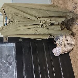 #24 NWT Chaser Olive Green Poncho Dress With Hood Women Size S